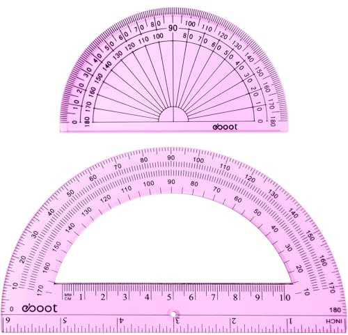 EBOOT 2 Pcs Plastic Protractor Clear 180 Degrees Transparent Protractor for Geometry, 4 Inch and 6 Inch(Pink)
