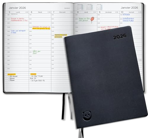Agenda Semainier Premium 2026 par Smart Panda – A4, Couverture Souple, Argent – Intervalles de 30 minutes avec Boîte Cadeau – Calendrier Annuel, Novembre 2025 - Décembre 2026 – en Français
