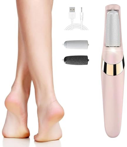 Electric Foot File, Hard Skin Remover, 2 Speeds, Coarse and Fine Heads, LED Light, Rechargeable Waterproof Foot File, Pedicure Tools for Heels, Toes and Balls of Feet