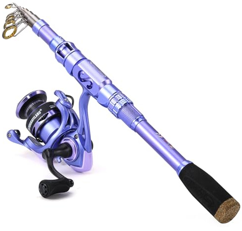Sougayilang Angelrute und Rolle Combos Kohlefaser Teleskop Angelrute mit glatter Spule Combo Salzwasser Süßwasser Kit