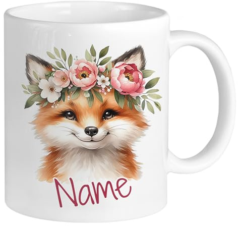 GRAZDesign Personalisierte Tasse Fuchs mit Namen Kinderbecher Kinder Mädchen