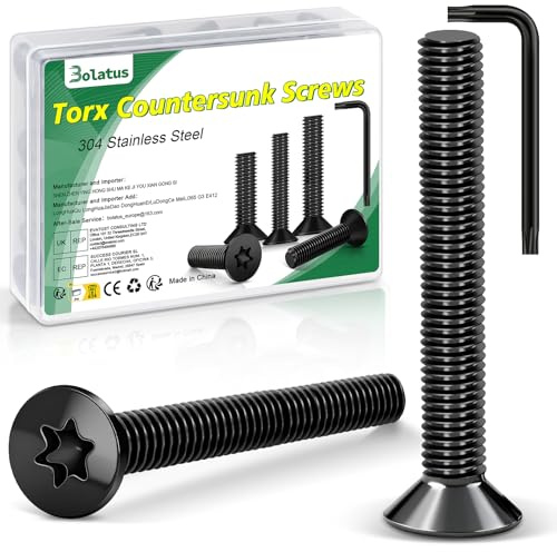20 Stück M6 x 40 mm Senkkopfschrauben Schwarz, Bolatus 304 Edelstahl Schrauben Torx Senkkopfschrauben mit Torx Schlüssel und Box nach Norm ISO 14581 für Maschinen und Geräte, Außenanlagen, Möbel, Holz