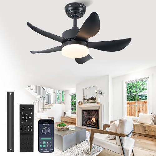 RHEAFON Ceiling Fans with Lights and Remote Dimmable LED Ceiling Fan Light Reversible,6 Speeds & Timer Ultra-Quiet Small Smart Ceiling Fan for Bedroom Living Room Dining Room Outdoor/Indoor
