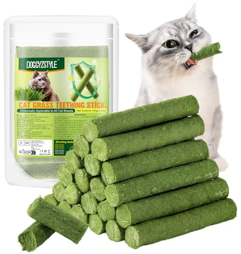 DOGGYZSTYLE 120g Katzengras Beißstab Haarballen, Kaustangen für Katzen, Katzenminze Spielzeug Stäbchen Indoor Kätzchen Kaustab (de-A)