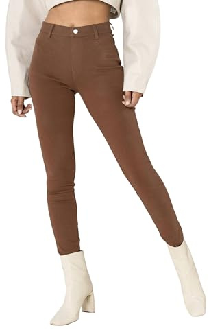 Nina Carter A006 dam jeggings, hög midja, stretchbyxor med dragkedja – skinny fit-byxor med fickor, figurbetonade, elastiska, Brun (A006-67), L (Smal)