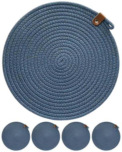 XIUCAI 5 Sottopiatto Rotondi in Corda di Cotone con Laccio Sospensione | Tovaglioli Antiscivolo Resistenti al Calore per Protezione Tavolo Interno ed Esterno | per Natale,Dark Blue,30cm
