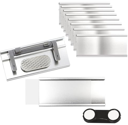 10 Stück Namensschilder für Kleidung Magnet,Aluminium Namenschilder | Professionell Magnet Namensschild mit Papierschlitz Starkem Doppelmagnet Wiederverwendbare für Arbeit Ausstellung Schule