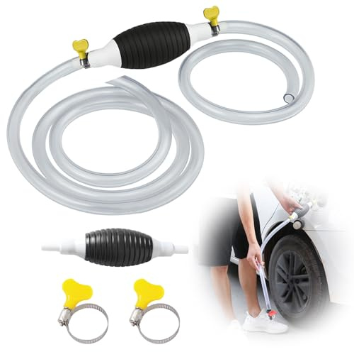 Aspirateur de Liquide Multifonction – Pompe Siphon Manuelle avec Poire en Caoutchouc, Tuyaux Transparents et Pinces Métalliques – Pompe à Essence, Diesel, Eau, Huile pour Véhicule, Tondeuse, Aquarium