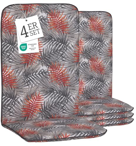 Beo Hochlehner Gartenstuhlauflage Bali - 4er Set - 114 x 47 cm - Gartenstuhlkissen Outdoor - Waschbar, UV-beständig, Atmungsaktiv & Oeko-TEX Zertifiziert - Baumwolle & Extra Dickes Polster - Engels