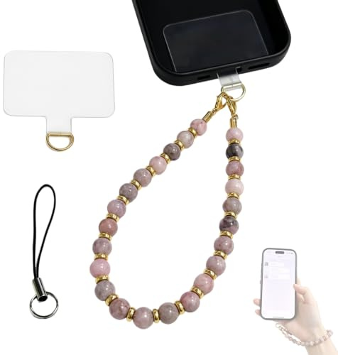 Cloxtralon Collier de Téléphone Court en Perles, Bracelet de Téléphone à Perles, Sangle Universelle de Poignet pour Tous les Smartphones