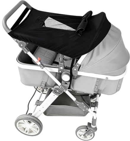 Pram Sun Shade, Universal Fit Black Sun Shade Cover, High Viewpoint Two-Way Adjustable Canopy, Durable UV Protection for Infant Strollers and Pushchairs