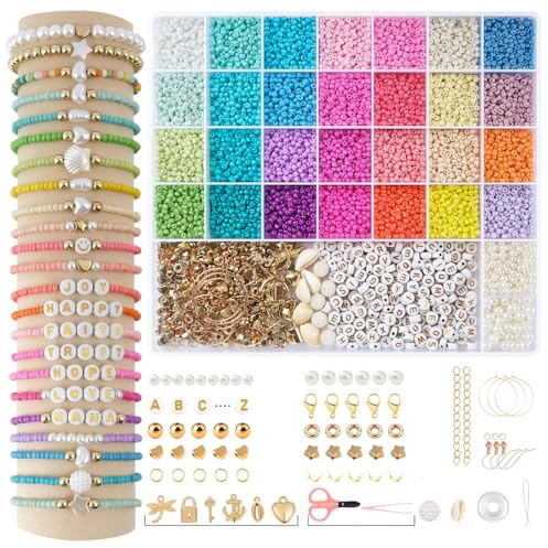 ARTREE 3mm Perlen für Armbänder Set in 28 Farben, Glasperlen zum Auffädeln für Armbänder Selber Machen, Freundschaftsarmbänder Selber Machen, DIY Schmuck Bastelset mit Zubehör