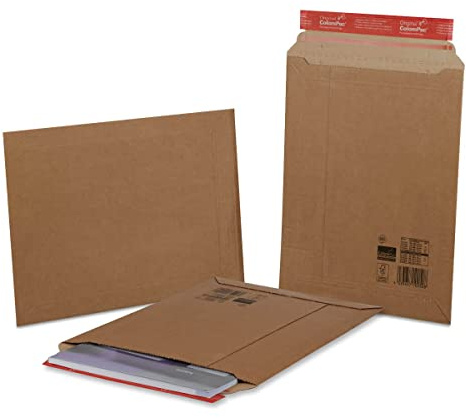 ColomPac CP 010.05 Versandtaschen 265x357 mm aus Wellpappe, braun - 100 Stück | Stabile Pappversandtaschen, Format innen: 280 mm x 340 mm, variable Füllhöhe bis 50 mm, mit bequemer Aufreißhilfe, CP01005