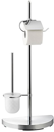axentia WC-Garnitur Lianos aus Chrom - Toilettenpapierhalter, Toilettenbürste & Klobürstenhalter stehend - WC Bürstengarnitur ohne Bohren - WC-Ständer und Bürste verchromt