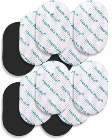 Healthcare World Ovale TENS Elektrodenpads mit Druckknopf(12er Pack)– Selbstklebende Wiederverwendbare Elektroden für Schmerztherapie & Muskelstimulation, 2,2 mm Anschluss– Omron E2 & E4 TENS Geräte