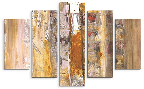 5 teiliges Wandbild auf Leinwand (Gesamt: H: 100cm B: 160cm) Keilrahmenbild Canvas Fotodruck Leinwandbild Leinwanddruck Kunstdruck Wandbild gelb beige braun gemalt