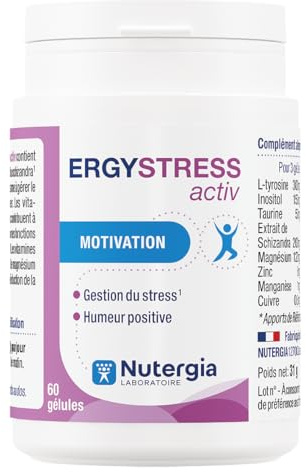 Nutergia – Motivation – Gestion du stress – Humeur positive – Complément alimentaire – 60 Gélules – Fabrication Française