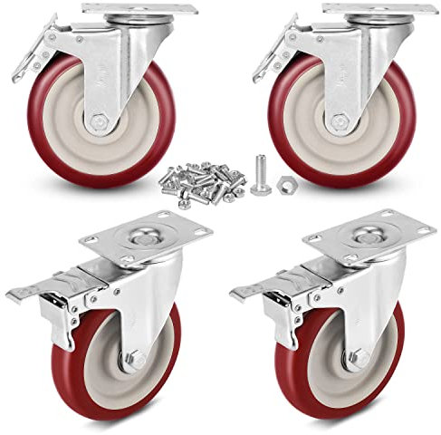 Moogiitools 4er set Lenkrollen 127 mm mit Bremse，Doppelverriegelung 360 Lenkrollen Schwerlast mit 1000kg Tragfähigkeit，Für Tragbarkeit für Möbeltransport & Industrietransport