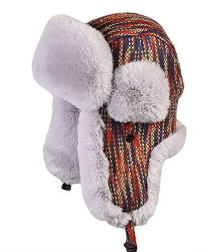 Ommda Wintermütze Winddicht Warme Fliegermütze Herren Damen Erwachsene Fellmütze mit Ohrenklappen Kunstfell Plaid Russisch Hut für Outdoor,Orange,M Kopfumfang: 58cm
