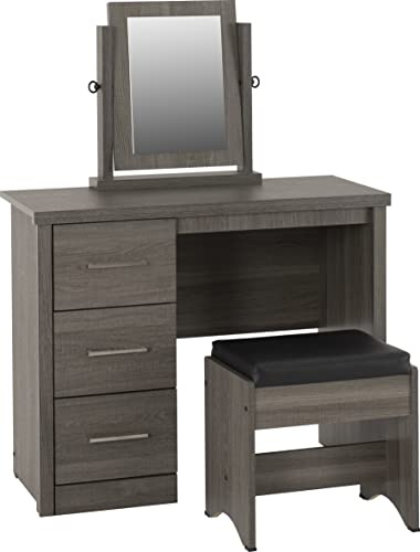Seconique Lisbon 3Pc Dressing Table Set (With Mirror) in Black Wood Grain