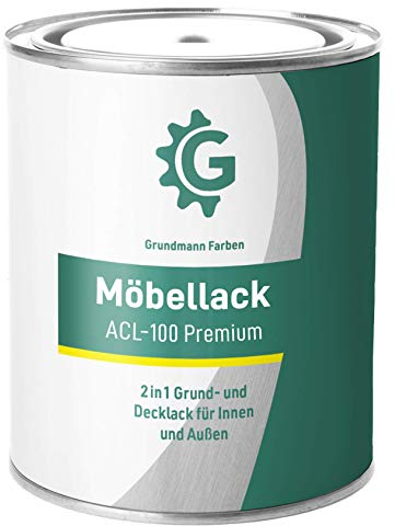 Grundmann Möbellack ACL 100 - Hellgrau 0,7 Kg - Lösemittelfrei & Geruchsarm - 4in1 Möbelfarbe inkl. Grundierung - Innen und Außen - Für Holz, Metall & Kunststoff - RAL 7035 Lichtgrau