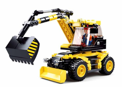 Sluban Klemmbausteine SL95675, Bagger (195 Teile) [M38-B0805], Spielset , Klemmbausteine, Baustätte, mit Spielfigur, Baustelle, bunt