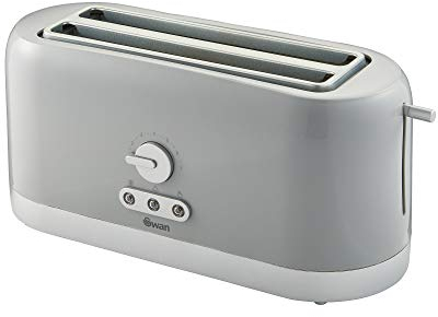 Swan 4 Slice ST10091GRYN Toaster, Grey, Variable Browning Control and Extra Long Slot, 25mm x 250mm, 1200W-1400W
