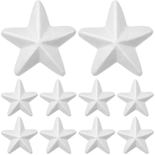 PRETYZOOM 10 Stück 8cm Styroporsterne Weihnachtssterne Styroporkugeln Styropor Figur Sterne Form Styroporbälle für DIY Basteln Handwerk Christbaumspitze Weihnachtsschmuck Weihnachtsdeko Weiß