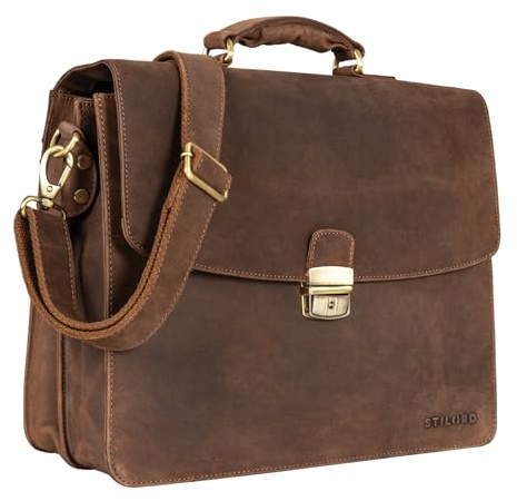 STILORD Loris Klassische Aktentasche Leder Groß Herren mit 13-15 Zoll Laptop-Fach | Business-Tasche mit Schloss Ledertasche Bürotasche Arbeitstasche Koffer-Schlaufe Farbe:Veleta - braun