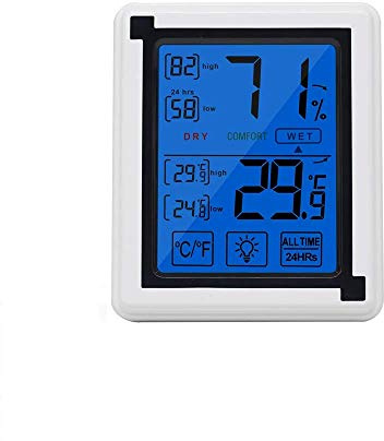 DollaTek Thermomètre et hygromètre numérique Tactile LCD Grand écran et Moniteur de température et d'humidité de Confort avec rétroéclairage - Blanc et Noir