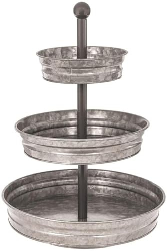 WallCharmers 3 Tier Galvanized Round Metal Tray, Three Tiered Serving Tray for Farmhouse or Cottage Theme Decor, 18 Inches, Size,