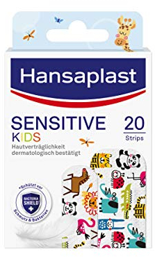 Hansaplast Kinderpflaster Sensitive (20 Strips), Wundpflaster mit niedlichen Tiermotiven zum Aufmuntern, schmerzlos zu entfernendes Pflaster Set
