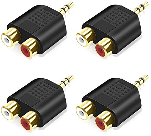 Greluma 4 Pièces 3,5 mm vers Répartiteur RCA, Adaptateur Audio 3,5 mm Stéréo Mâle vers Double RCA Femelle