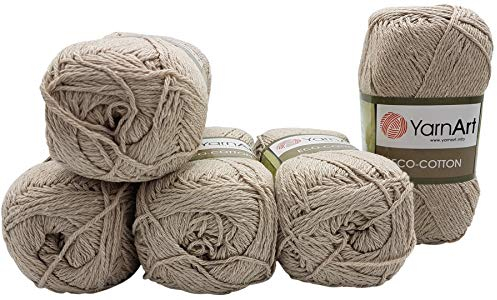 5 x 100g Strickwolle YarnArt Eco Cotton mit 85% Baumwolle, 500 Gramm Wolle einfarbig (sand 768)