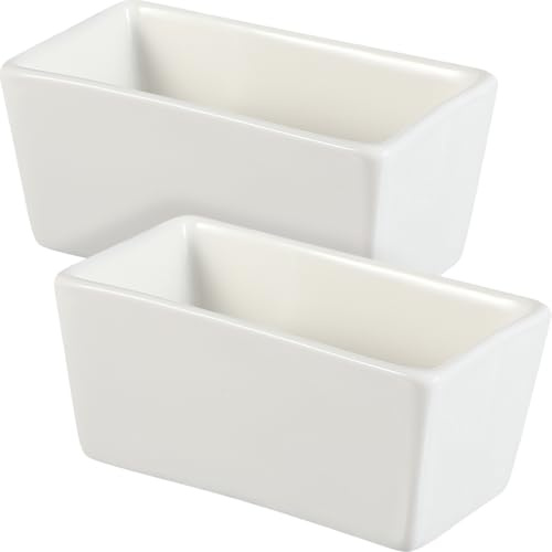 Zerodeko Ceramic Sugar Packet Holder 2pcs White Sugar Bowl Set Rectangular Sachet Holder for Coffee Station and Tea Bar Modern Condiment Jar for Packets Cubes and Sweeteners for Home and Cafe