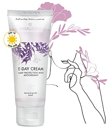 AMADERM E-DAY Crema Facial Día Hidratante 75ml | MADE IN ITALY Crema Facial Antiarrugas Antiedad Antioxidante para Mujer con SPF, Vitamina E y Activos Antioxidantes