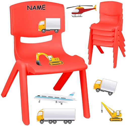 alles-meine.de GmbH Kinderstuhl/Stuhl - Motivwahl - rot + Sticker - Auto & Fahrzeuge Baustelle - inkl. Name - Plastik - bis 100 kg belastbar/kippsicher - für INNEN & AUßEN - ..