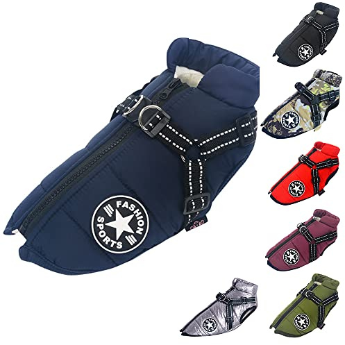 Hundeweste,Hundemantel Wasserdicht,Warme Weste mit Hundegeschirr Winter Warm und weich 9 Farben-Navy XXL