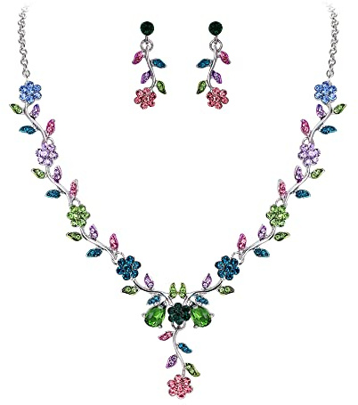Clearine Damen Hochzeit Schmuck Set Blatt Cluster Blume Kristall Anhänger Halskette baumeln Ohrringe für Braut