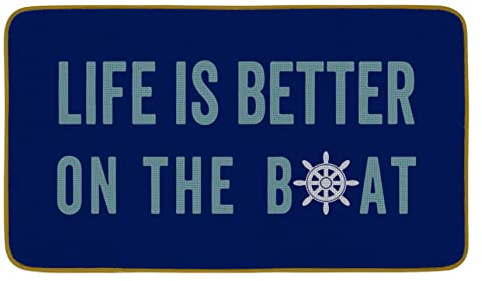 Burosev Life is Better On The Boat Decorative Doormat, Navy Blue Boat Floor Mat, Rustic Boating Nautical Theme Farmhouse Decor for Home Indoor Outdoor Front Porch Door Mat (17 x 30 Inch)
