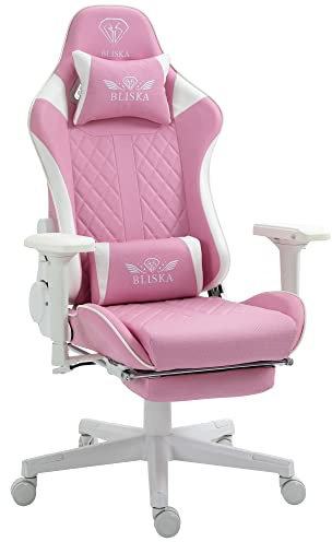 TRISENS Gamingstol med fotstöd och ergonomiska 4D-armstöd – gamingstol i sportsits-utseende – gamerstol med justerbar ryggstödskudde för hälsosammare sittställning, färg: rosa/vit