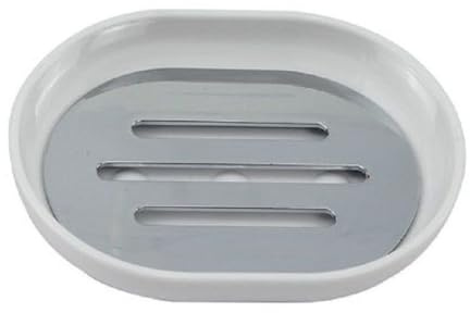 OISE ART STORE Trade Shop - Piattino Porta Sapone Saponetta Bianco Silver Accessori Bagno 12.5x9.5 Cm 69464