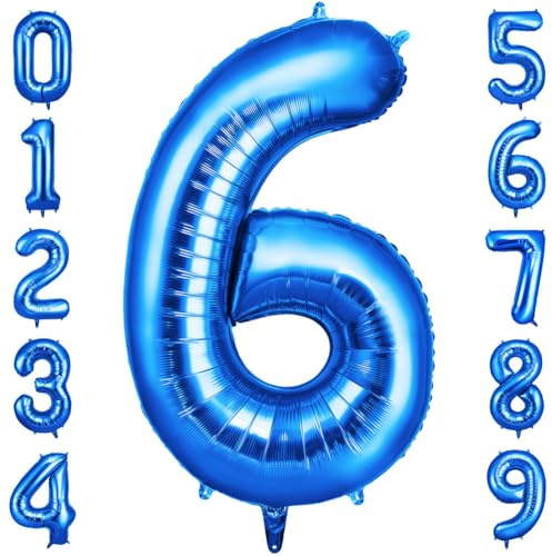 OFFCUP Geburtstag Zahl 6 Blau, Geburtstagsdeko Ballons | Riesige Folienballon in 40 - 101cm, für Männer Frauen Geburtstagsparty Deko, Jubiläum 6 Jahre Deko