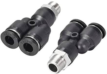 M METERXITY 5 Pack 1/8 PT Male Pipe Fitting - Y-Tape Push Lock, Push to Connect Air Fittings, Apply to Pneumatic System (6mm, Black)