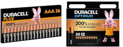 Duracell Plus Batterien AAA, 36 Stück, langlebige Power, AAA Batterie für Haushalt und Büro [Amazon Exclusive] & Optimum Batterien AA, 12 Stück, bis zu 200% zusätzliche Lebensdauer oder extra Power