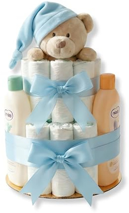 Tarta de Pañales | Pastel de Pañales para Niño | Regalo Original para Recién Nacido | Regalo para Bebé | Modelo Nenuco Doudou Azul - MyLittleBabies
