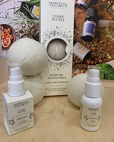 Nasothérapie Essence pour sèche-cheveux brise, thé vert et fleurs d'orange, spray 30 ml3 + boules pour sécheuse laine 100 % naturelle