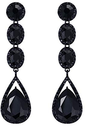 EVER FAITH Black Rhinestone Crystal Multi Teardrop Pierced Drop Dangle Earrings for Wedding Party Black-Tone