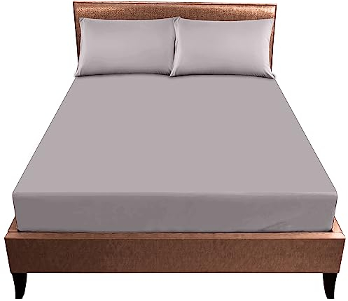 GC GAVENO CAVAILIA Easy Care Deep Fitted Sheets Double Bed (25 cm), Breathable & Lightweight Plain Dyed Double Bed Sheet, Non Iron Polycotton Elasticated Corner Bedding Double Fitted Sheet, Grey