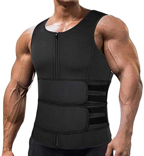 Sohodoo Bauchweg-Weste for Herren, Neopren-Körperformer, Sauna-Schwitzweste, Bauchgürtel for Männer, Bauch-Sauna-Schwitzgürtel mit Taillentrainer-Gürtel, Fitness (Color : Black, Size : XXL)